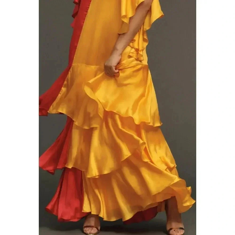 NEW- NWT Anthropologie Shruti Sancheti Colorblock Ruffle Maxi Dress | Size S - Picture 4 of 11